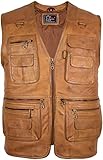 MDM Herren Lederweste, Freizeitweste, Jagdweste, Anglerweste aus weichem Lamm Nappa Leder,...