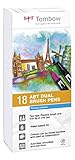 Tombow ABT-18P-1 Fasermaler Dual Brush Pen mit zwei Spitzen 18er Set, primärfarben