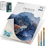 CreaTek Aquarellpapier A4 300g [ Nur bei uns inkl. 2 Std. Video Kurs ] 30 Blatt...