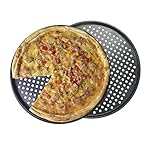 Monfish Pizzablech 36cm rund und gelocht, 2er Set, perforierte antihaft Pizzapfanne aus...