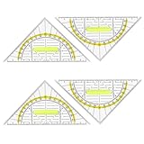 Geodreieck mit Griff, 4 Stk Zeichendreieck Winkelmesser,16cm Kunststoff Transparent...