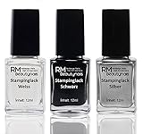 3x12ml Stampinglack Set Weiss Schwarz Silber Stamping Lack Nagellack Fingennagel RM...