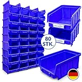 80x Stapelboxen Blau Größe 2 Werkstatt Garage Sichtlagerboxen (LxBxH) 175x103x76mm...
