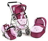 Bayer Chic 2000 637 29 Kombi-Puppenwagen Emotion 3-in-1 All In, Dots Brombeere, rosa, 67 x...