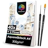 OfficeTree 40 x Aquarellblock A4 300g - Aquarellpapier A4 Weiß – Zeichenblock A4 für...