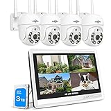 【5MP+PTZ】 Hiseeu Überwachungskamera Set Aussen WLAN mit 12''Monitor 10CH Wireless...