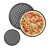 Relaxdays Pizzablech, 3er Set, rund, gelocht, Knusperblech, ∅ 32 cm, antihaft, Pizza &...