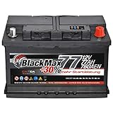 BlackMax Autobatterie 12V 77Ah 760A/EN Starterbatterie ersetzt 68Ah 70Ah 72Ah 74Ah 75Ah,...