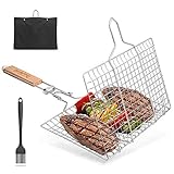 Faltbarer BBQ Grillkorb Fischbräter, Huolewa Tragbares Grill Fischhalter, Grillroste...