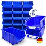 15x Stapelboxen Blau Größe 4 Werkstatt Garage Keller Sichtlagerboxen (LxBxH)...