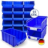 15x Stapelboxen Blau Größe 4 Werkstatt Garage Keller Sichtlagerboxen (LxBxH)...