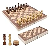 Schachspiel Holz Hochwertig, 3 In 1 Schach, Tragbare Holz Schachbrett, Chess Board...