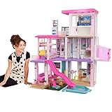 Barbie GRG93 - Traumvilla, dreistöckiges Puppenhaus (114 cm) mit Pool, Rutsche, Aufzug,...