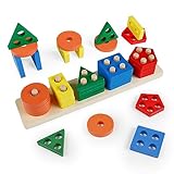 Teklemon Montessori Spielzeug ab 1 2 3 Jahre, 20 Pcs Holz Sortier & Stapelspielzeug...