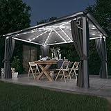 Home & Garden Pavillon mit Vorhang & LED-Lichterkette 4x3m anthrazit Aluminium