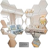 Runmeihe® 24Pcs Spiegelfliesen Selbstklebend Hexagon Spiegel Wandaufkleber Sechseckig...