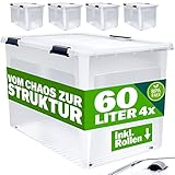 Deuba® Aufbewahrungsboxen 4 x 60l mit Deckel und Rollen, stapelbar, transparent...