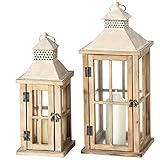 2er Set Innen Außen Laternen Balkon Windlichter Holz Hellbraun Shabby Chic Glas Tür...