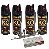 4 (Vier) Dosen Tierabwehrspray Pfefferspray KO Jet mit je 50 ml + gratis 1 Multitool Key...