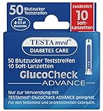 TESTAmed GlucoCheck Advance Blutzuckerteststreifen plus Soft-Lanzetten, 50 Blutzucker...