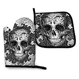 MSGUIDE Sugar Skull Ofenhandschuhe und Topflappen, 180 °C, hitzebeständig, weiche...