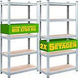 Monzana® 2X Schwerlastregal 180x90x40cm Befestigungsmaterial 1750kg 10 MDF-Platten...