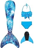 FOLOEO Meerjungfrauenflosse Mädchen Meerjungfrau Flosse für Kinder mit Bikini Set und...