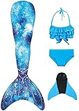 FOLOEO Meerjungfrauenflosse Mädchen Meerjungfrau Flosse für Kinder mit Bikini Set und...