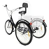 Kaichenyt Erwachsenen-Dreirad, Foldable 24 Zoll 3-Rad-Fahrrad 7-Gang Senioren-Dreirad für...