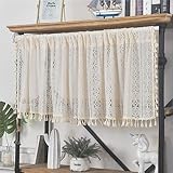 CULASIGN Beige Scheibengardine Landhaus Retro Kurze Scheibengardine Boho Vorhang Baumwolle...