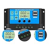 XTVTX Solar Laderegler 30A 12V/24V, Solar Ladegerät Controller Solarpanel Batterie...