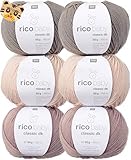 Woll-Set Babywolle & Tierknopf Rico Baby Classic 6x50g #9, weiche Wolle zum Stricken und...