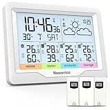 Newentor Wetterstation Funk mit 3 Außensensor Indoor Outdoor Thermometer Hygrometer...