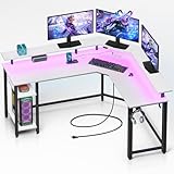 Rolanstar Schreibtisch L Form mit LED & Steckdosen, 117 cm Computertisch mit...