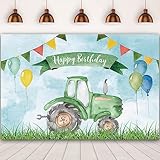 REAGTUGHT 1,8 x 1,5 m grüner Traktor-Hintergrund, Happy Birthday, Ballon, Gras,...