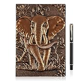 OFFCUP Hardcover Notizbuch A5, 3D Elefant Vintage Notizbuch,Geprägtes Ledertagebuch...