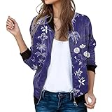 Briskorry Bomberjacke Damen Blumen Langarm Jacket leichte Fliegerjacke Blouson...