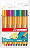 Fineliner - STABILO point 88 - 15er Pack - mit 15 verschiedenen Farben