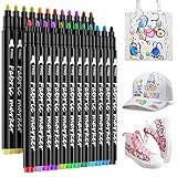 LUZOON 24 Farben Textilstifte Textilmarker Waschmaschinenfest Stoffmalstifte Waschfest...