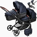 babyGO Kinderwagen 3 in 1 für Zwillinge - Geschwisterkinderwagen/Geschwisterwagen für...