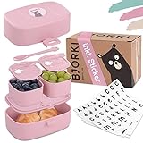 BJORKI® Bento Box für Kinder inkl. BONUS Namensticker - Auslaufsichere Lunchbox mit...