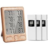 Geevon Funk Thermometer Innen Außen mit 3 Fernsensoren, Thermometer Hygrometer...