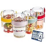 CRYSTALIA Müslibecher to Go mit Löffel & Gabel Set 4, 100% BPA-FREI Joghurt Becher to Go...