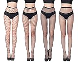 FLORA GUARD Damen Netzstrumpfhose Schwarz, Sexy Kreuz-Socken, 4 Paar hoch taillierte Leim...