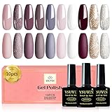 YSUVIN 10 Farben Gel Nagellack, Nude Glitter Pink Dunkelrot Weiß Silber Tränken Sie den...