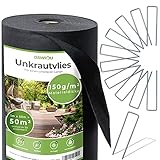 DAWIDU Gartenvlies Unkrautvlies 150g/m2 [50m²] inkl. 50 Erdanker Set verzinkt Natürlich...