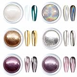 GZMAYUEN Chrom Nagelpulver Nagel Puder Set Weiß Pearly Nagelpulver 6 Farbe Nail Art...