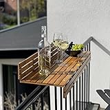 DE-COmmerce® Balkonhängetisch aus Bambus Balkon Geländer Balkontisch Hängetisch...