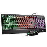 Rii Gaming Tastatur und Maus Set, Maus und Tastatur, RGB Hintergrundbeleuchtung QWERTZ...