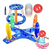 LEVABE Pool Basketball Hoop & Ring Toss Spiel, Basketballkorb, schwimmend, aufblasbar,...